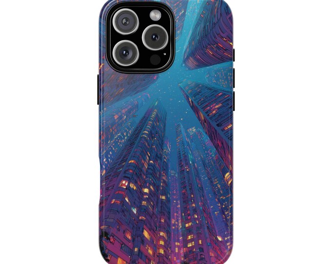 Neon City Skyscraper Floor View Phone Case: iPhone, Galaxy, Pixel - Lifetime Warranty