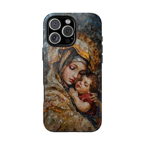 Virgin Mary Lady Jesus Mosaic - Phone Case for iPhone 16 16e 15 14 13 Pro Max | Galaxy S25 S24 | Pixel 9 9a | Wireless Charging