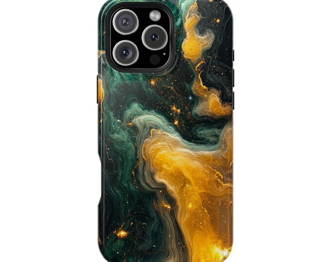 Emerald Green Yellow Gold Liquid Marble Phone Case: iPhone, Galaxy, Pixel - Lifetime Warranty