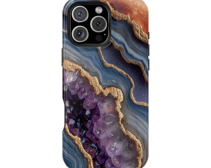 Purple Marble Amethyst Gold Phone Case: iPhone, Galaxy, Pixel - Magsafe Compatible