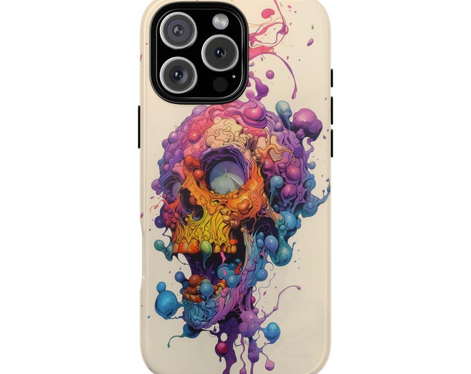 Skull Drip Liquid Abstract Orange Purple Phone Case: iPhone, Galaxy, Pixel - Lifetime Warranty