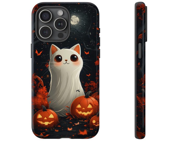 Ghost Cat Halloween Phone Case: iPhone, Galaxy, Pixel - Magsafe Wireless Charging