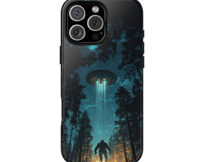 UFO Bigfoot Forest Sasquatch Abduction Phone Case: iPhone, Galaxy, Pixel - Lifetime Warranty