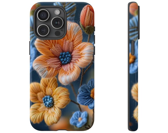 Embroidered Wildflower Cute Cloth Look Floral Design Phone Case: iPhone, Samsung Galaxy, Google Pixel