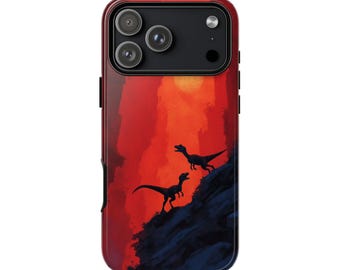 Lifetime Warranty • Phone Ink Case • iPhone, Samsung Galaxy, Pixel • Velociraptors Dinosaurs Red Sky