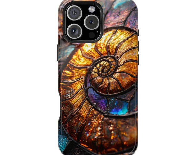 Iridescent Ammonite Fossil Stained Glass Phone Case: iPhone, Galaxy, Pixel - Lifetime Warranty