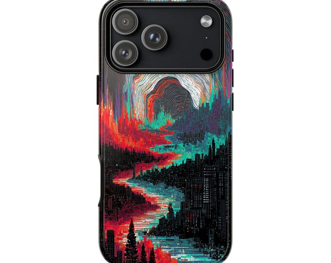 Glitch City Red Teal River Wave Phone Case: iPhone, Galaxy, Pixel - Lifetime Warranty