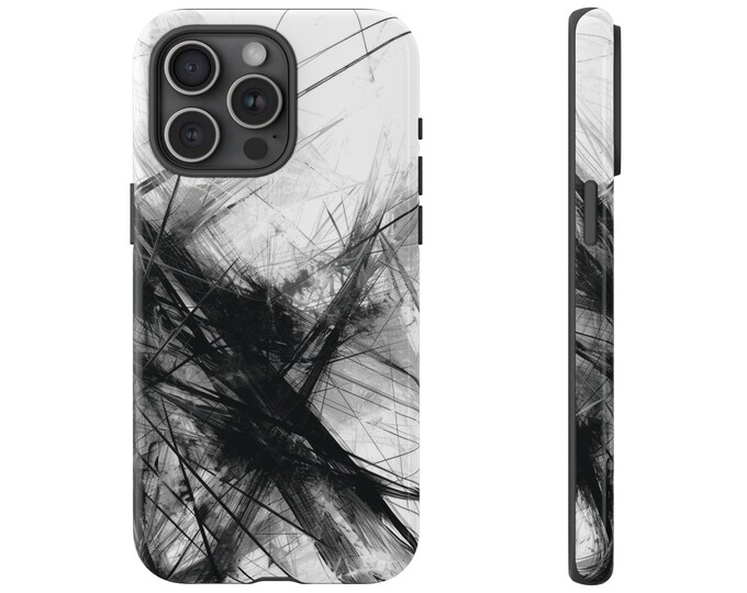 Black Chaos Scratch Abstract Design Phone Case: iPhone, Galaxy, Pixel - Lifetime Warranty