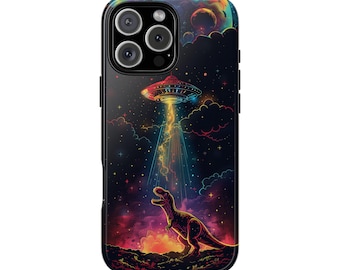 UFO Dinosaur Neon Vector Phone Case: iPhone, Samsung Galaxy, Pixel - MagSafe Wireless
