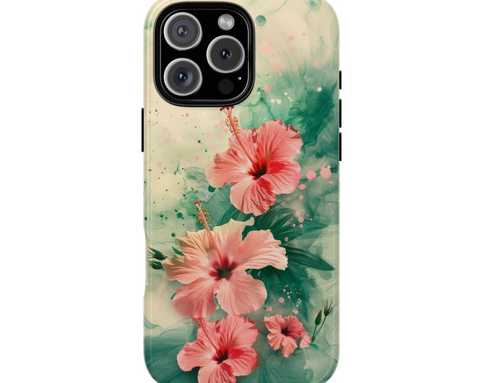 Pink Hibiscus Tropical Hawaii Flower Green Floral Phone Case: iPhone, Galaxy, Pixel - Lifetime Warranty