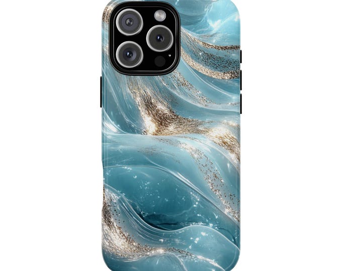 Aqua Teal Silver Sparkling Marble Liquid Phone Case: iPhone, Galaxy, Pixel - Lifetime Warranty