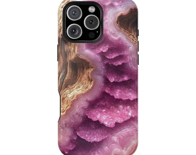 Rose Grainwood Crystal Geode Hybrid Phone Case: iPhone, Galaxy, Pixel - Lifetime Warranty