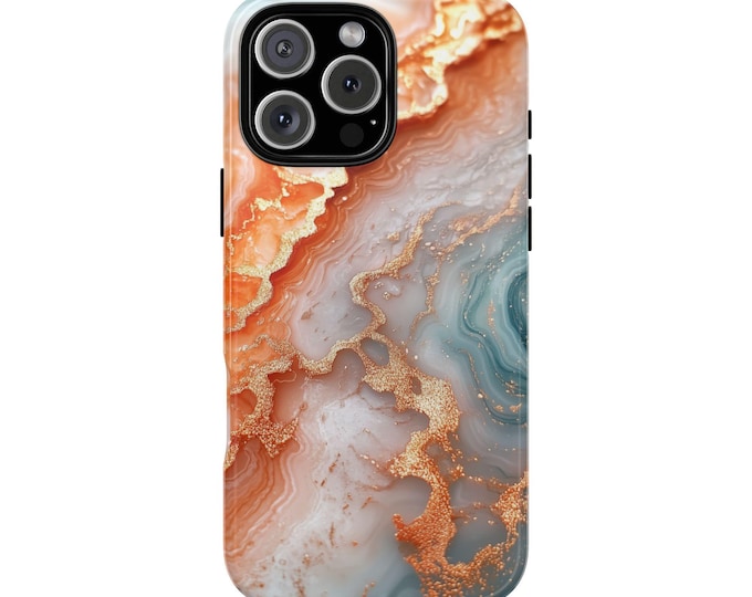 Golden Swirls Agate Orange Marble Phone Case: iPhone, Galaxy, Pixel - Lifetime Warranty