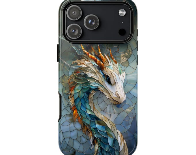 Blue Stained Glass Dragon Phone Case for iPhone, Galaxy, Pixel – Lifetime Warranty