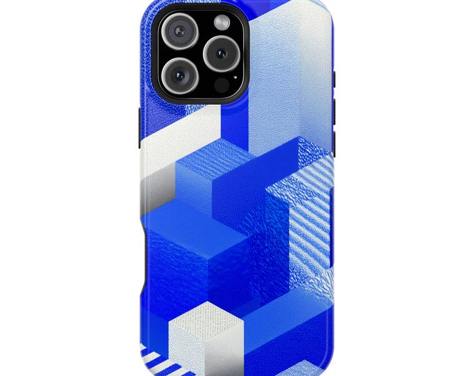 Blue White Optical Illustration Artwork Phone Case: iPhone, Galaxy, Pixel - Lifetime Warranty