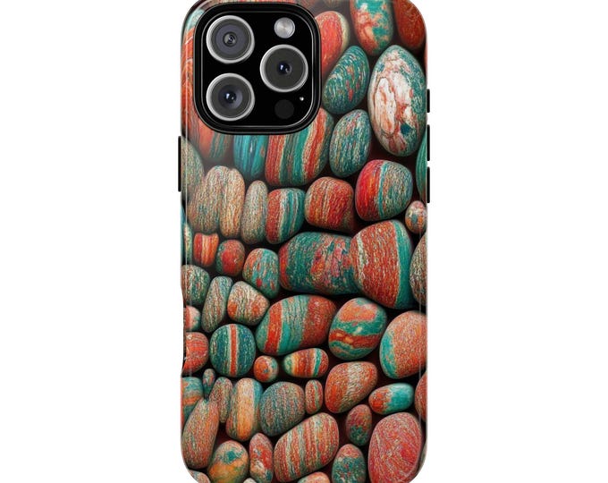 Teal Red Striped River Rocks Phone Case: iPhone, Galaxy, Pixel - Lifetime Warranty