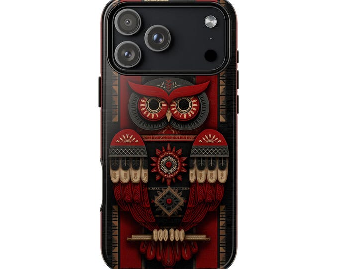 Owl Red Black Woven Intricate Design Phone Case: iPhone, Galaxy, Pixel - Lifetime Warranty