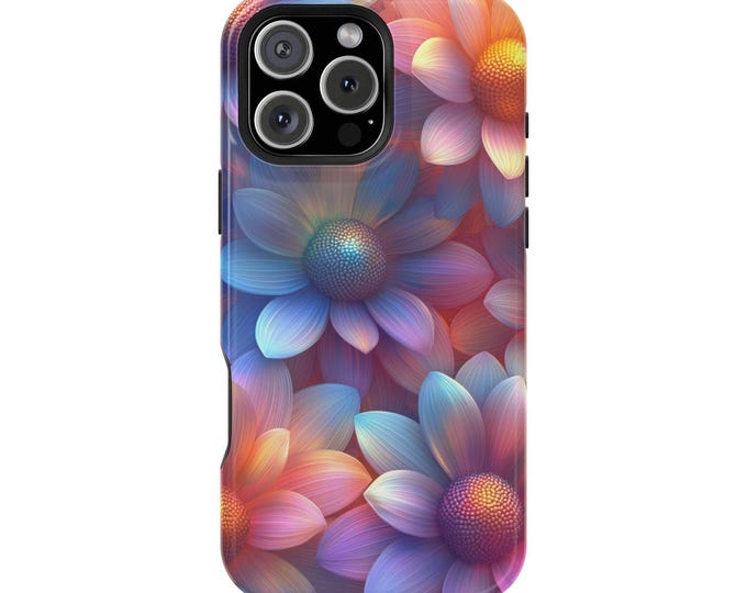 Chrysanthemum Pink Teal Flowers Phone Case: iPhone, Galaxy, Pixel - Lifetime Warranty