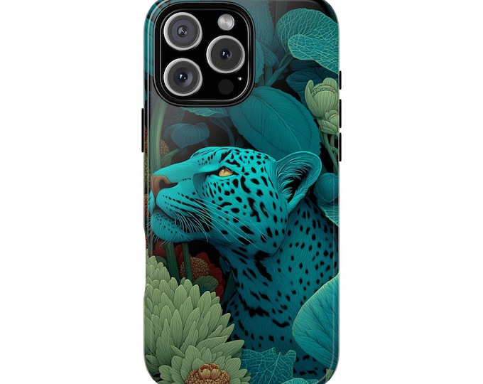 Teal Blue Leopard Jungle Lush Oasis Flower Phone Case for iPhone | Samsung Galaxy | Google Pixel