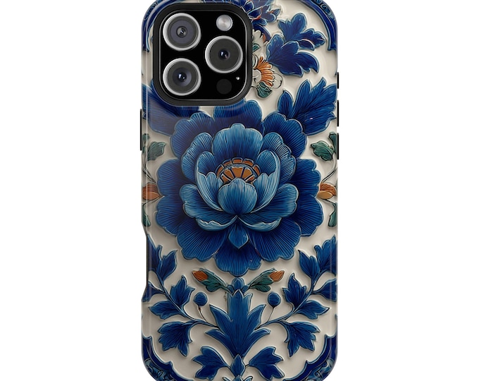Blue Ornate Floral Symmetry Pattern Phone Case: iPhone, Galaxy, Pixel - Lifetime Warranty