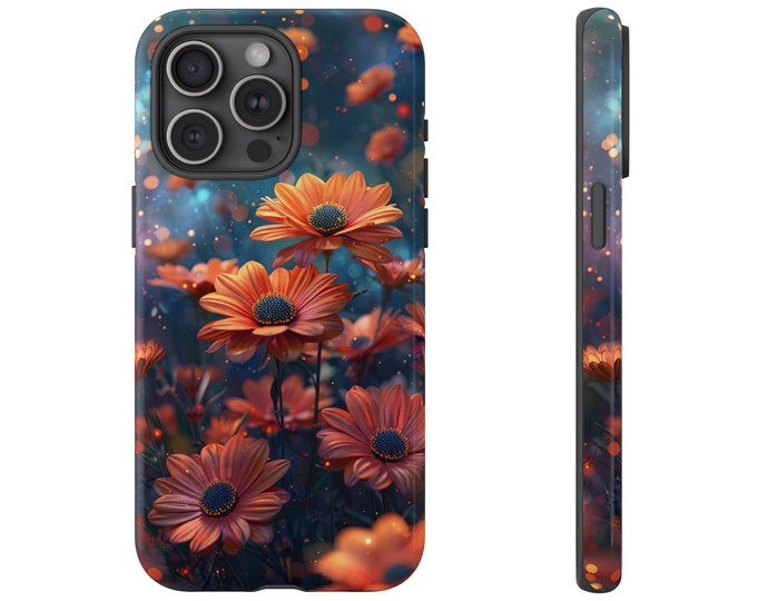 Orange Wildflowers Field Twilight Floral Phone Case: iPhone, Galaxy, Pixel - Lifetime Warranty