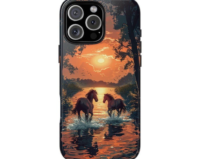 Country Lake Wild Horses Sunset Phone Case: iPhone, Galaxy, Pixel - Lifetime Warranty