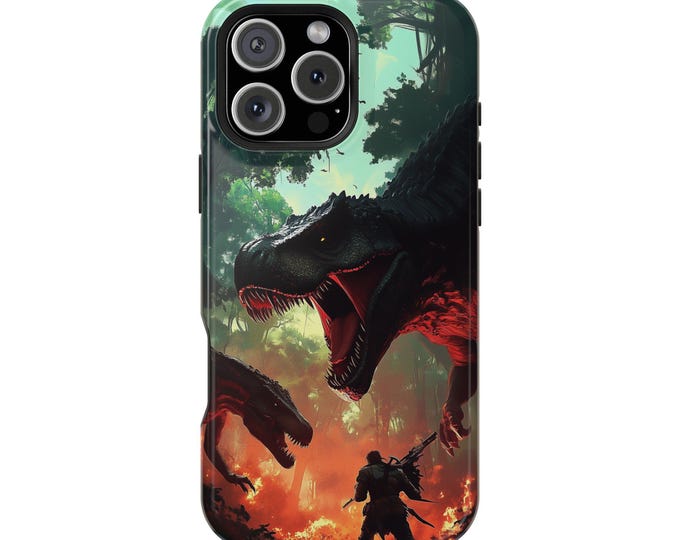 Primal Dinosaurs Jungle Warrior Dino Phone Case: iPhone, Galaxy, Pixel - Lifetime Warranty