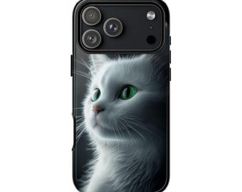 White Cat Green Eyes Phone Case - Personalized, MagSafe Compatible, Lifetime Warranty