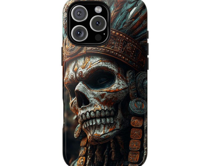 Aztec God of Death Skull Warrior Phone Case: iPhone, Galaxy, Pixel - Lifetime Warranty
