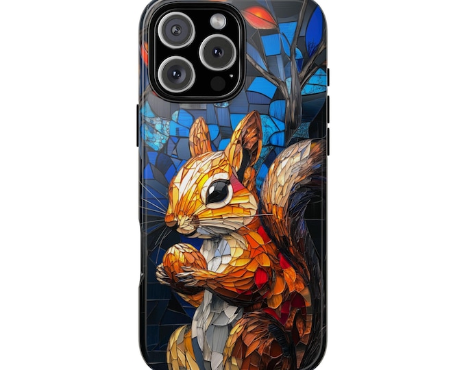 Squirrel Eating Nut Stained Glass Phone Case: iPhone, Galaxy, Pixel - Lifetime Warranty