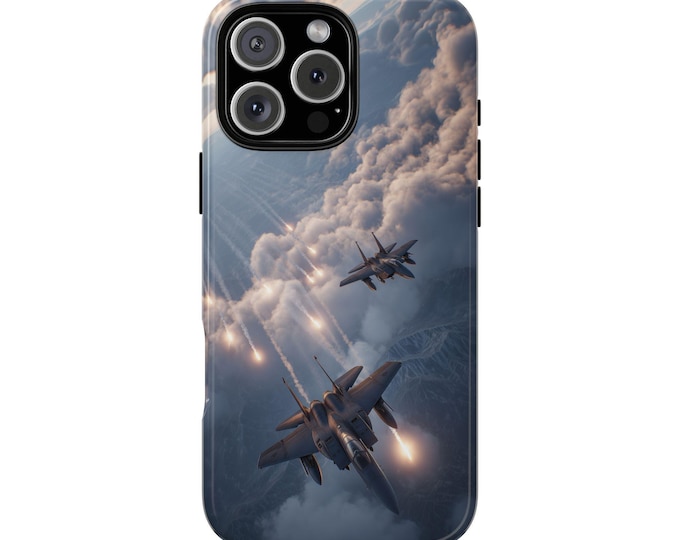 Aerial Combat Two Military Jet Planes Phone Case: iPhone, Galaxy, Pixel - Lifetime Warranty
