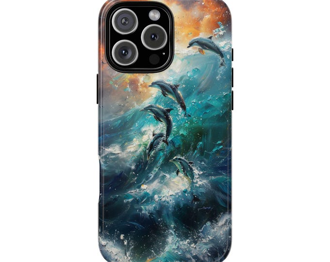 Dolphins Ocean Waves Pastel Phone Case: iPhone, Galaxy, Pixel - Lifetime Warranty