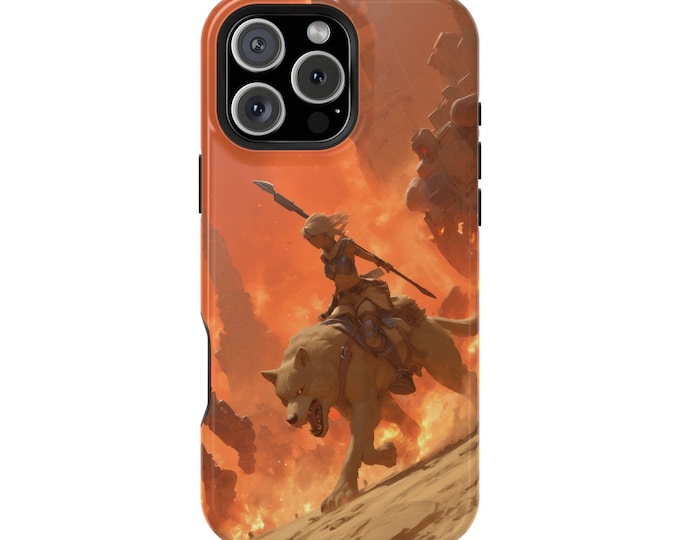 Wasteland Warrior Girl Riding Wolf Phone Case: iPhone, Galaxy, Pixel - Lifetime Warranty
