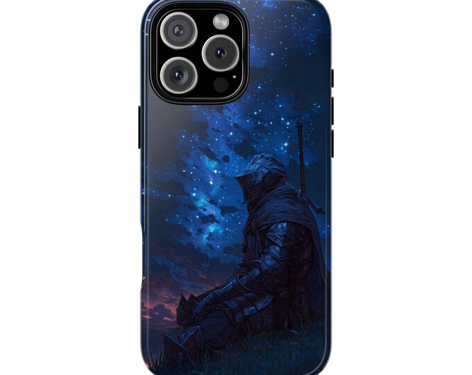 Resting Knight Warrior Blue Nebula Stars Sky Phone Case: iPhone, Galaxy, Pixel - Lifetime Warranty
