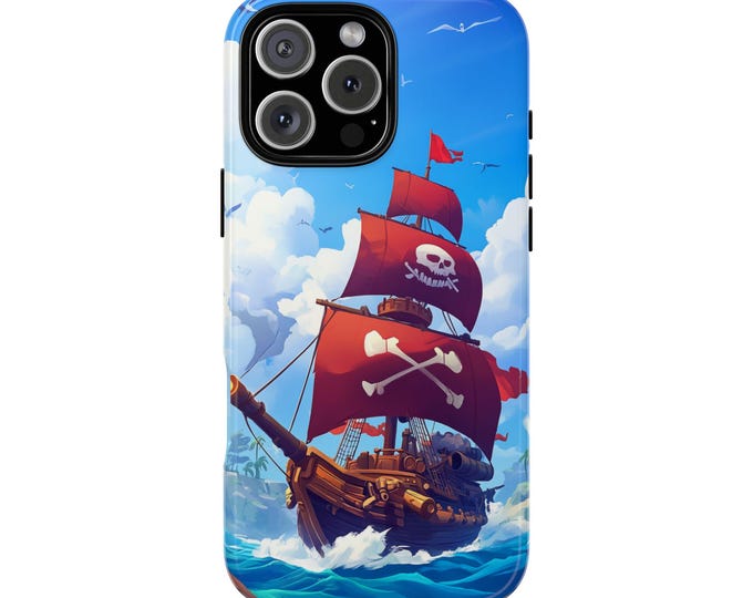 Pirate Ship Ocean Island Cel Shade Art Phone Case: iPhone, Galaxy, Pixel - Lifetime Warranty