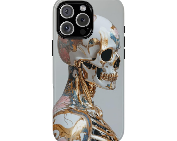 Gold Porcelain Tattoo Skeleton Phone Case: iPhone, Samsung Galaxy, Pixel - MagSafe Compatible