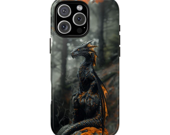 Dragon Black Orange Ancient Dark Fantasy Phone Case: iPhone, Galaxy, Pixel - Lifetime Warranty