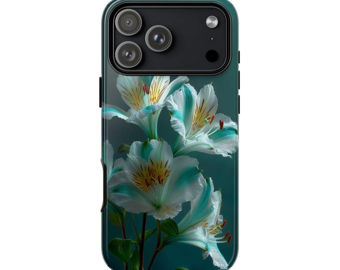 Aqua Green White Lily Flower Phone Case: iPhone, Galaxy, Pixel - Lifetime Warranty
