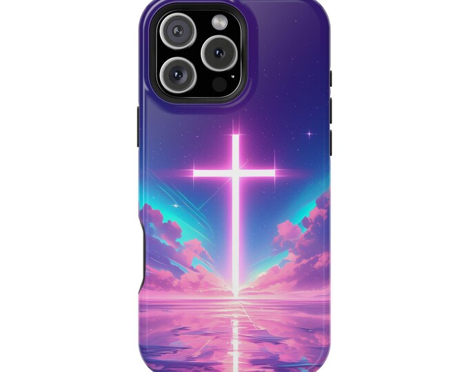 Christian Cross Pink Vaporware Neon Phone Case: iPhone, Galaxy, Pixel - Lifetime Warranty