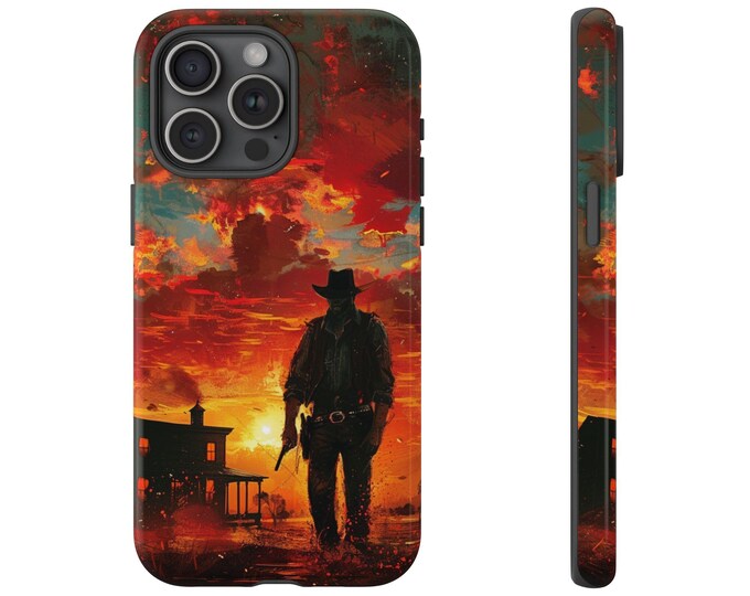 Western Cowboy Sunset Painting Phone Case: iPhone, Galaxy, Pixel - Lifetime Warranty