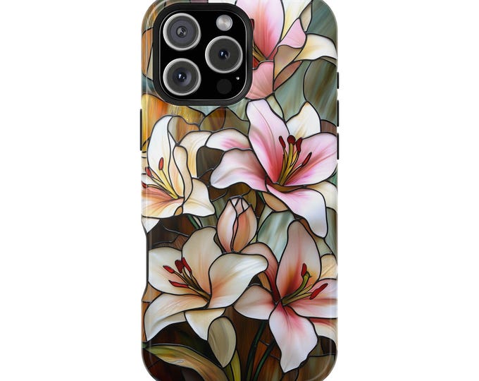 Stained Glass Floral Tiger Lily Flowers Phone Case: iPhone, Galaxy, Pixel - Lifetime Warranty