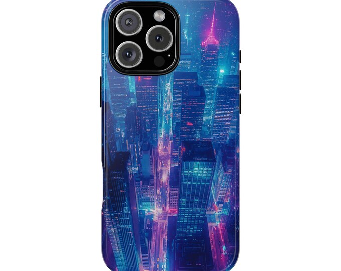 Purple Blue Neon City Night Metropolis Phone Case: iPhone, Galaxy, Pixel - Lifetime Warranty