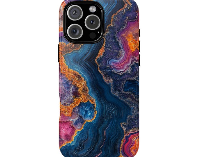 Fractal Geode Marble Agate Blue Pink Orange Rock Phone Case: iPhone, Galaxy, Pixel - Lifetime Warranty