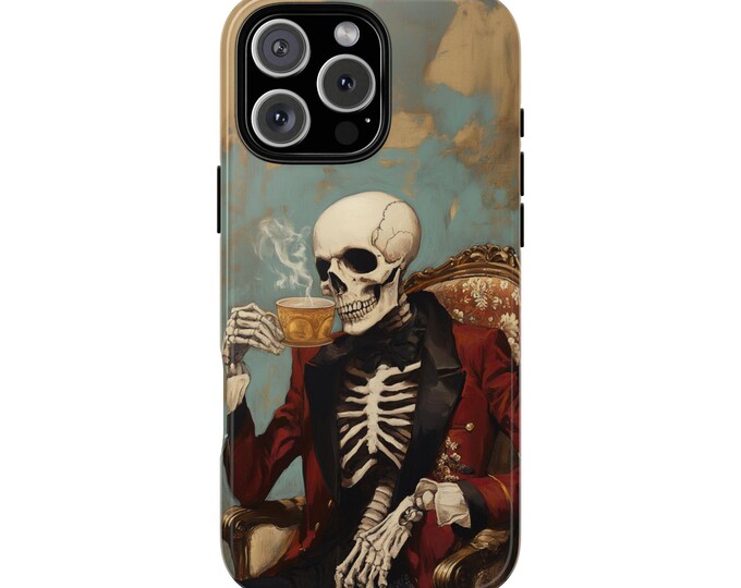 Skeleton Suit Jacket Drinking Tea Cup Phone Case: iPhone, Galaxy, Pixel - Lifetime Warranty