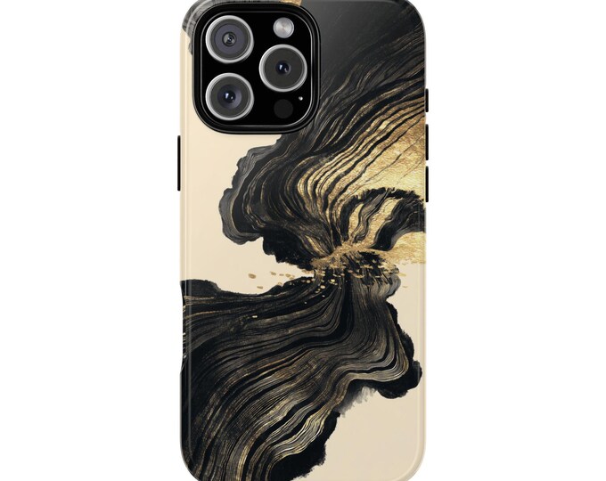 Black Ink Gold Abstract Flowing Motion Phone Case: iPhone, Galaxy, Pixel - Lifetime Warranty