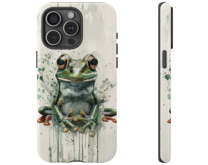 Phone Case for Galaxy S25 S24 S22 S21 iPhone 15 14 13 12 11 Pro Max XR XS SE 7 8 Plus Pixel 8 7 6 | Tough Cover - Watercolor Green Frog Drip