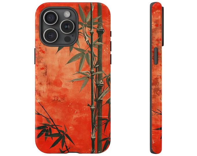 Bamboo Shoots Leaves on Red Cover Phone Case: iPhone, Galaxy, Pixel - Lifetime Warranty