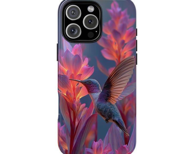 Hummingbird Neon Tropical Night Flowers Phone Case: iPhone, Galaxy, Pixel - Lifetime Warranty