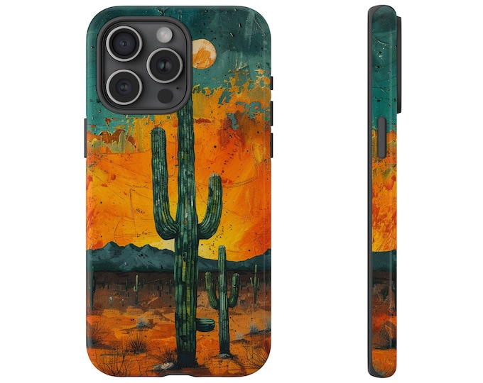 Cacti Silhouettes Against a Desert Sunset Phone Case: iPhone, Galaxy, Pixel - Lifetime Warranty