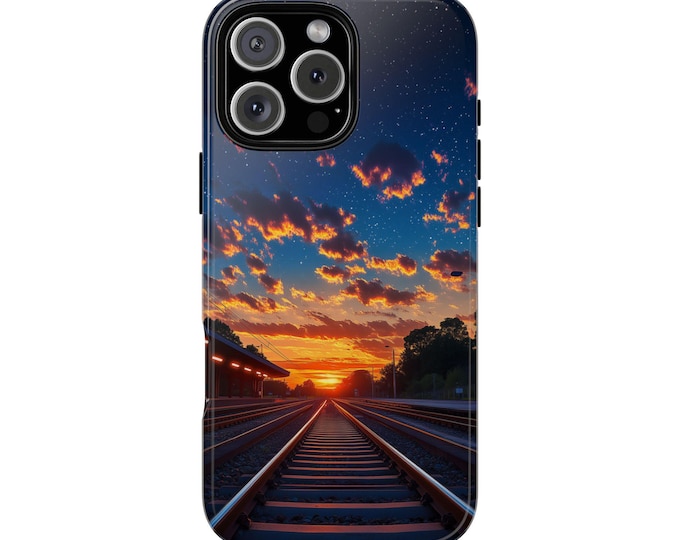 Railway Train Tracks Sunset Nightfall Horizon Sky Phone Case: iPhone, Galaxy, Pixel - Lifetime Warranty